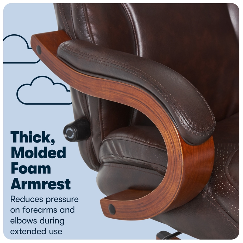 Pemberly Row Big and Tall Executive Office Chair with Wood Accents Brown