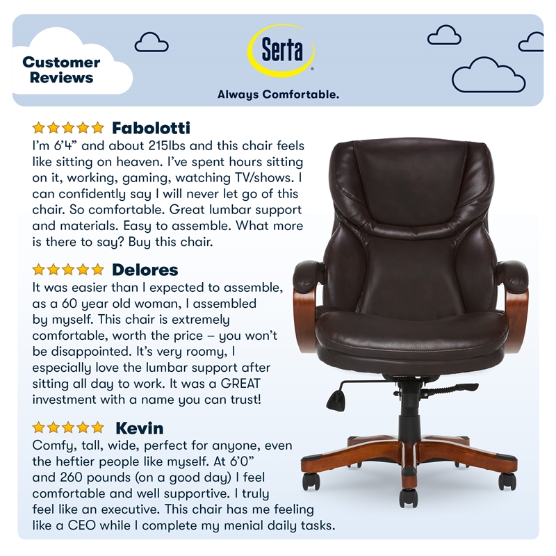Pemberly Row Big and Tall Executive Office Chair with Wood Accents Brown