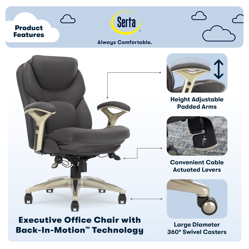 Pemberly Row Back in Motion Office Chair in Dark Gray Fabric
