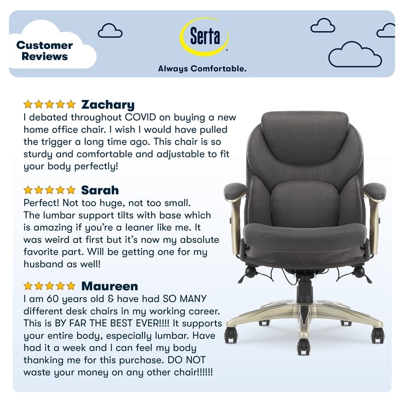 Pemberly Row Back in Motion Office Chair in Dark Gray Fabric