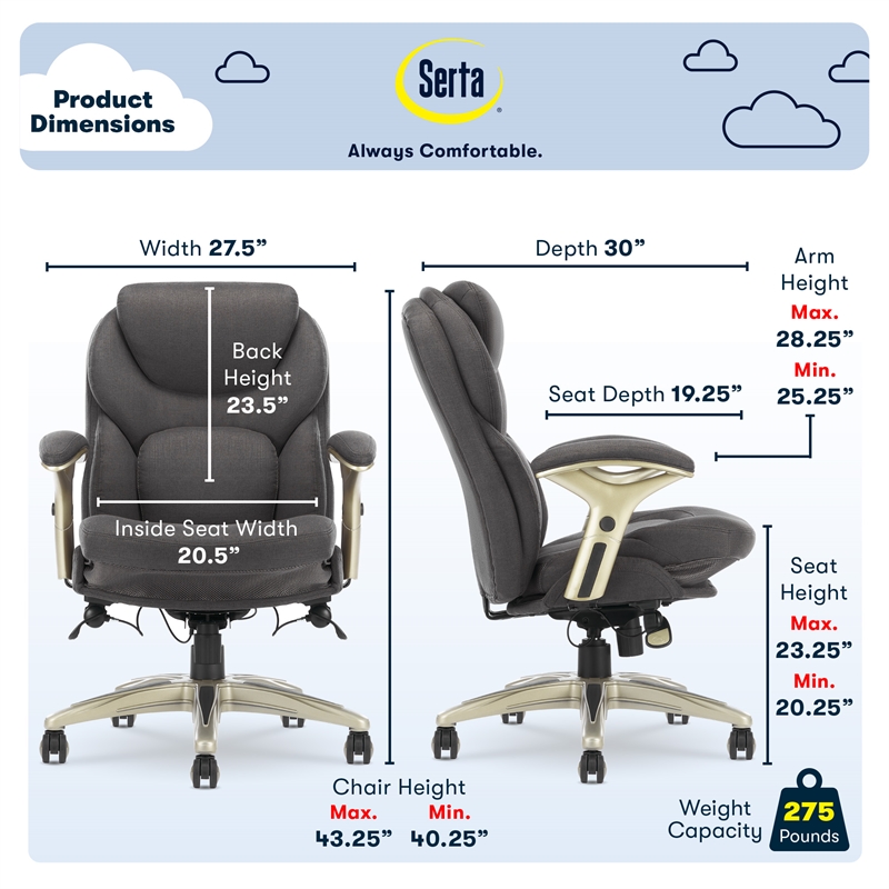 Pemberly Row Back in Motion Office Chair in Dark Gray Fabric