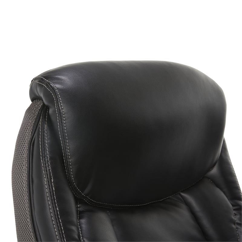 Pemberly Row Executive Office Chair Black Leather and Gray Mesh