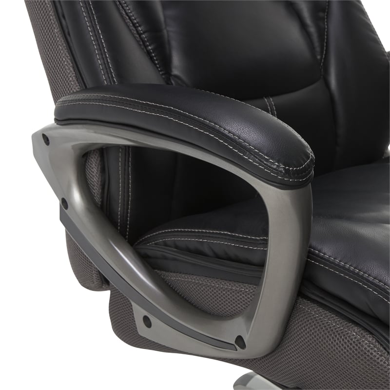Pemberly Row Executive Office Chair Black Leather and Gray Mesh