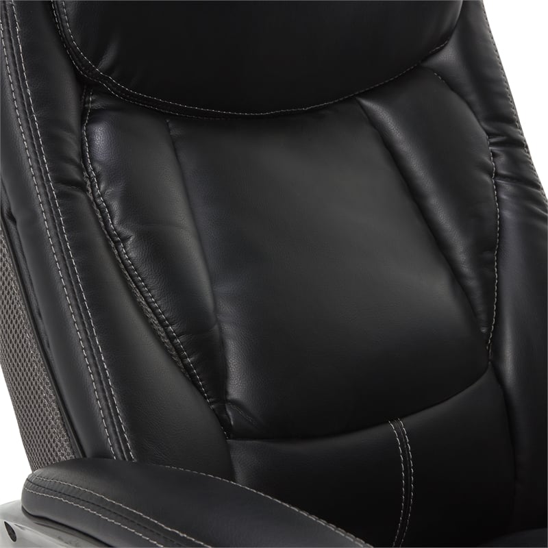 Pemberly Row Executive Office Chair Black Leather and Gray Mesh