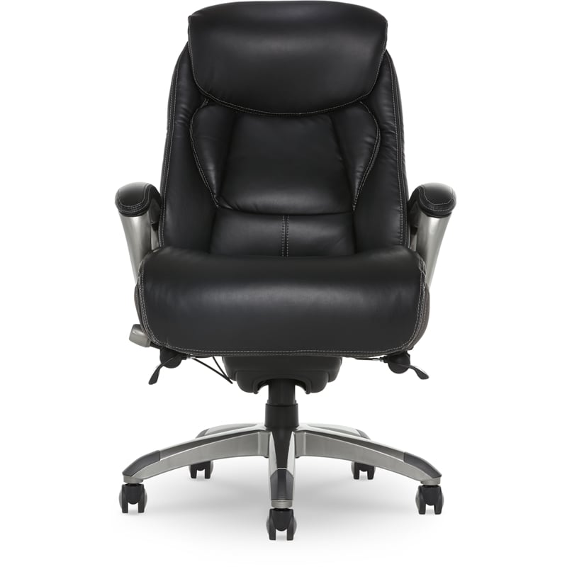Pemberly Row Executive Office Chair Black Leather and Gray Mesh