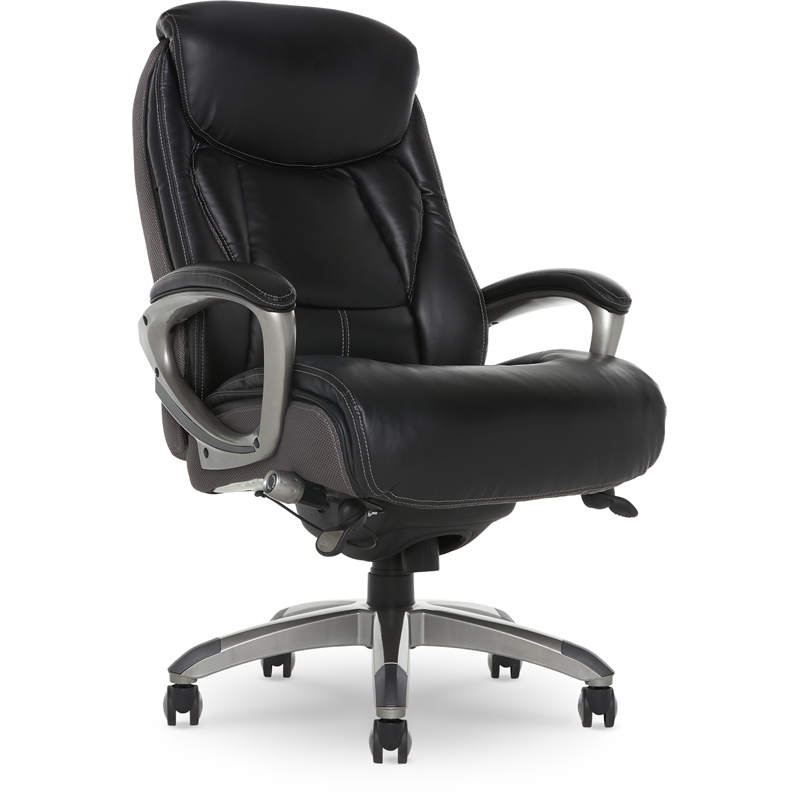 Pemberly Row Executive Office Chair Black Leather and Gray Mesh