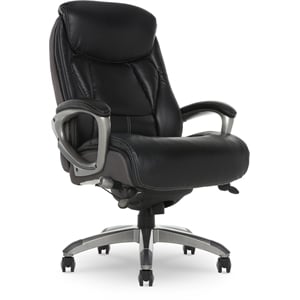Pemberly Row Executive Office Chair Black Leather and Gray Mesh