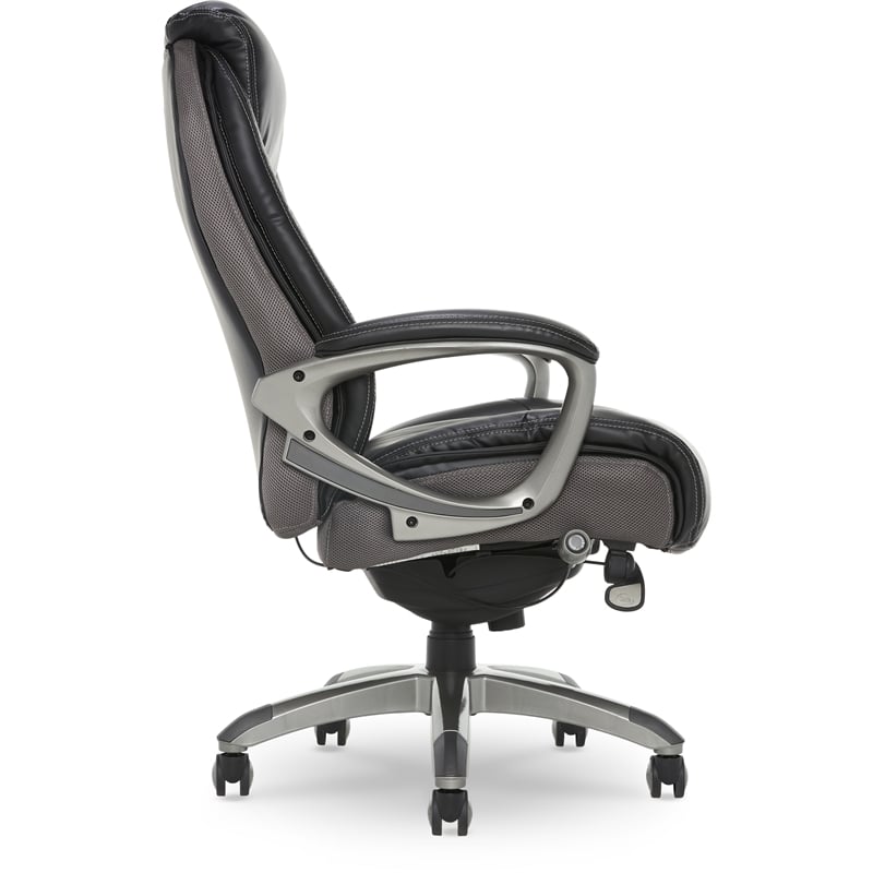 Pemberly Row Executive Office Chair Black Leather and Gray Mesh