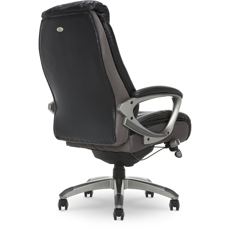 Pemberly Row Executive Office Chair Black Leather and Gray Mesh