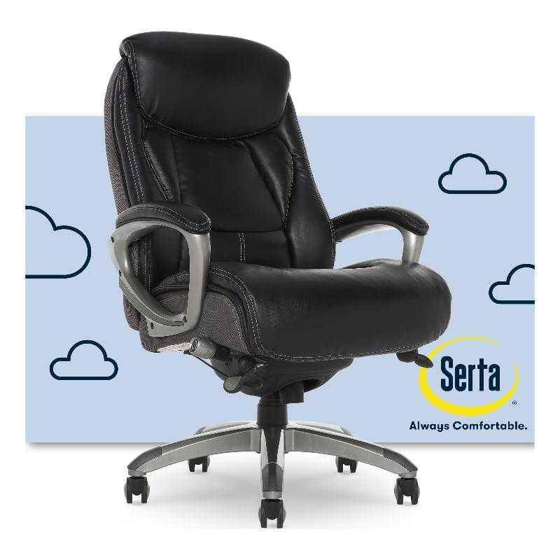 Pemberly Row Executive Office Chair Black Leather and Gray Mesh