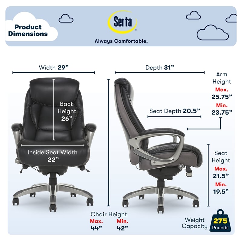 Pemberly Row Executive Office Chair Black Leather and Gray Mesh