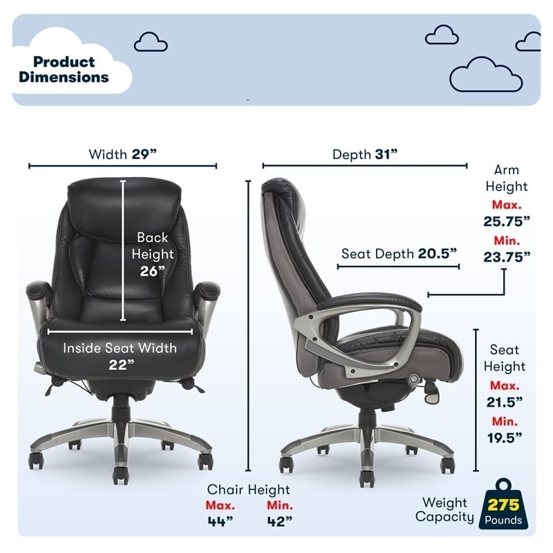 Pemberly Row Executive Office Chair Black Leather and Gray Mesh