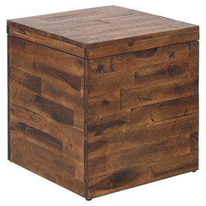 Pemberly Row 17.75&quot Acacia Wood and Metal Storage Cube Trunk in Brown