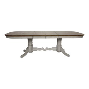 Pemberly Row 96&quot Oval Extendable Wood Dining Table in Gray/Brown