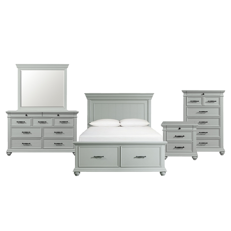 Pemberly Row Modern Queen Platform Storage 5PC Bedroom Set in Gray