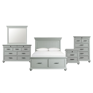 Pemberly Row Modern Queen Platform Storage 5PC Bedroom Set in Gray