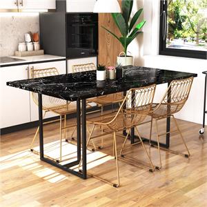 Pemberly Row Modern Dining Table Black Marble Top with Black Legs