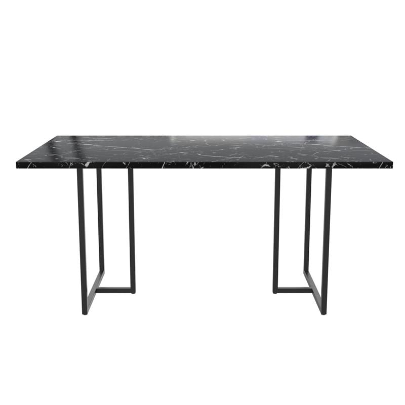 Pemberly Row Modern Dining Table Black Marble Top with Black Legs