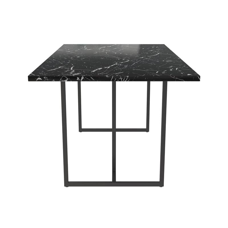 Pemberly Row Modern Dining Table Black Marble Top with Black Legs