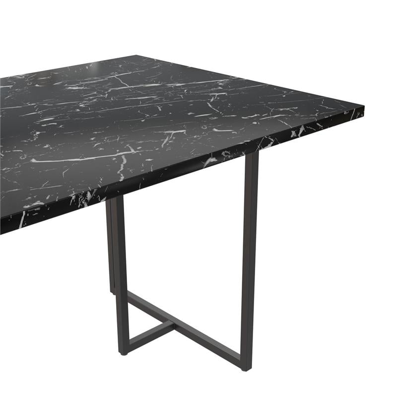 Pemberly Row Modern Dining Table Black Marble Top with Black Legs