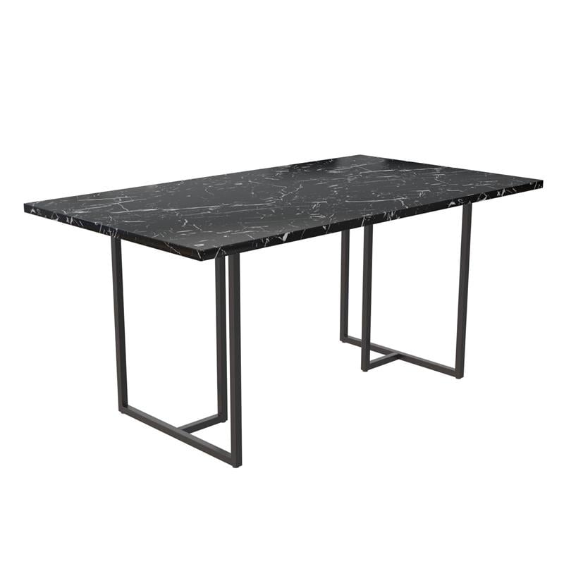 Pemberly Row Modern Dining Table Black Marble Top with Black Legs