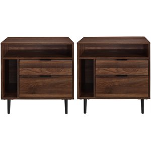 Pemberly Row Modern Storage Bedroom Nightstand Set in Dark Walnut