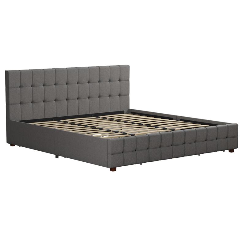 Pemberly Row Modern Upholstered Bed King in Light Gray Linen