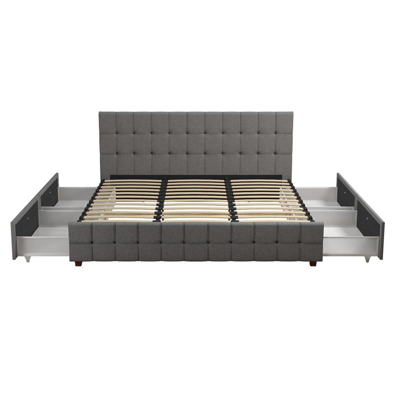 Pemberly Row Modern Upholstered Bed King in Light Gray Linen