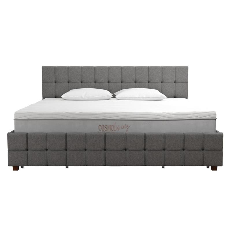 Pemberly Row Modern Upholstered Bed King in Light Gray Linen