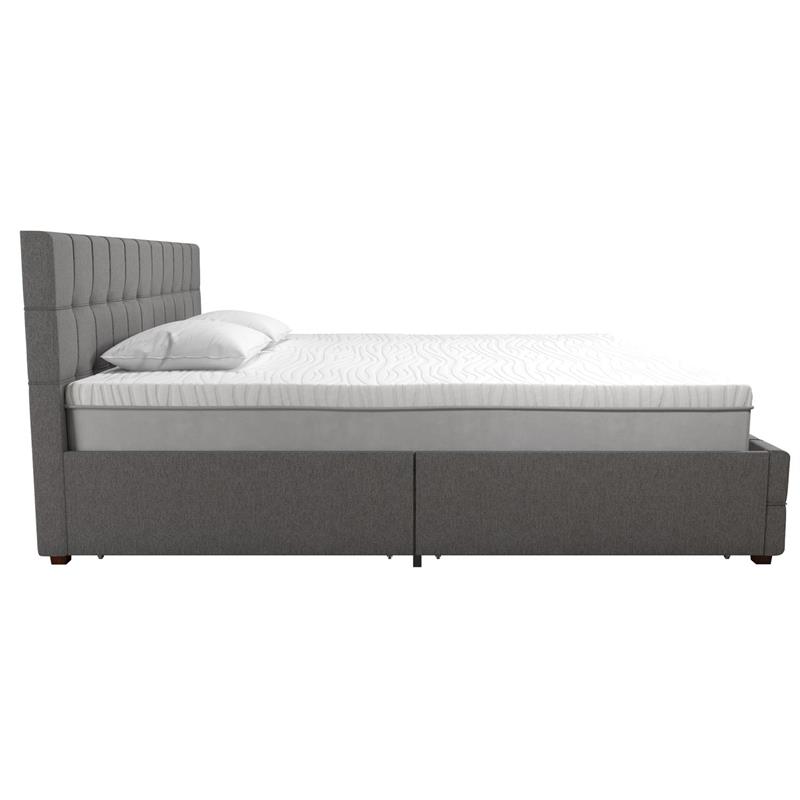 Pemberly Row Modern Upholstered Bed King in Light Gray Linen