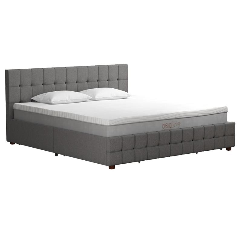 Pemberly Row Modern Upholstered Bed King in Light Gray Linen