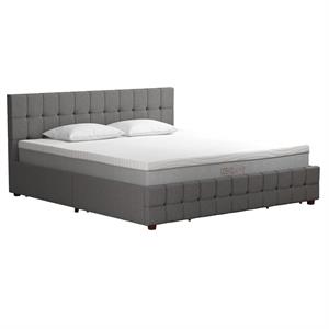Pemberly Row Modern Upholstered Bed King in Light Gray Linen