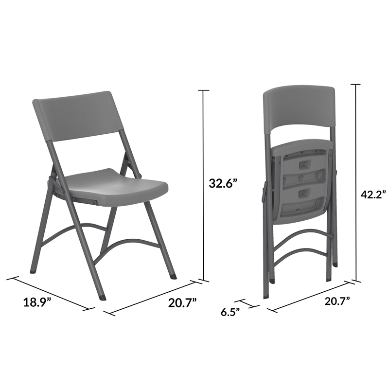 Pemberly Row Classic Commercial Resin Folding Chair in Gray 4 Pack