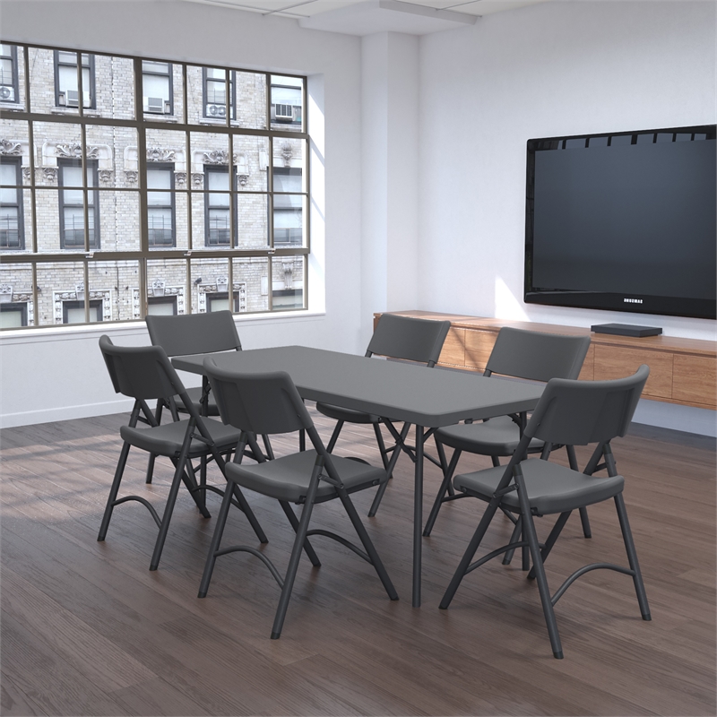 Pemberly Row Classic Commercial Resin Folding Chair in Gray 4 Pack