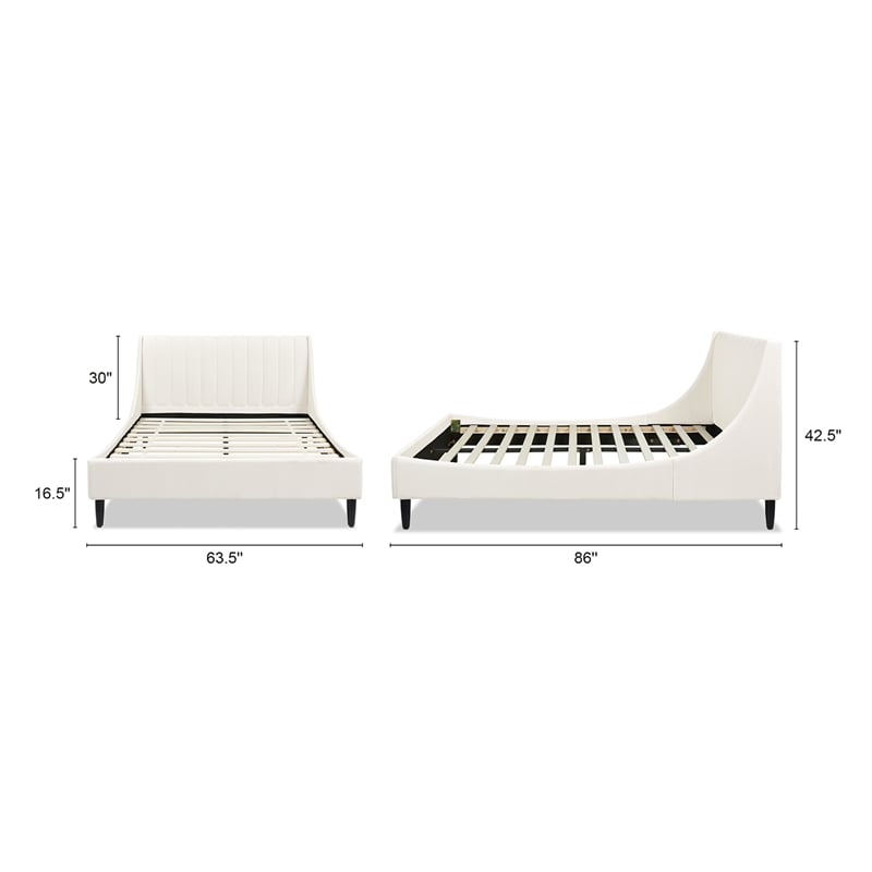 Pemberly Row Modern Upholstered Platform Bed Queen Cloud White