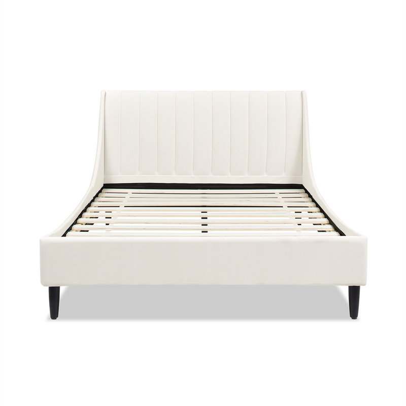 Pemberly Row Modern Upholstered Platform Bed Queen Cloud White