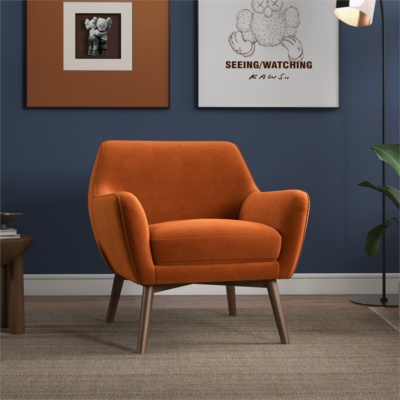 Pemberly Row Mid Century Modern Luxury Accent Velvet Armchair in Burnt Orange
