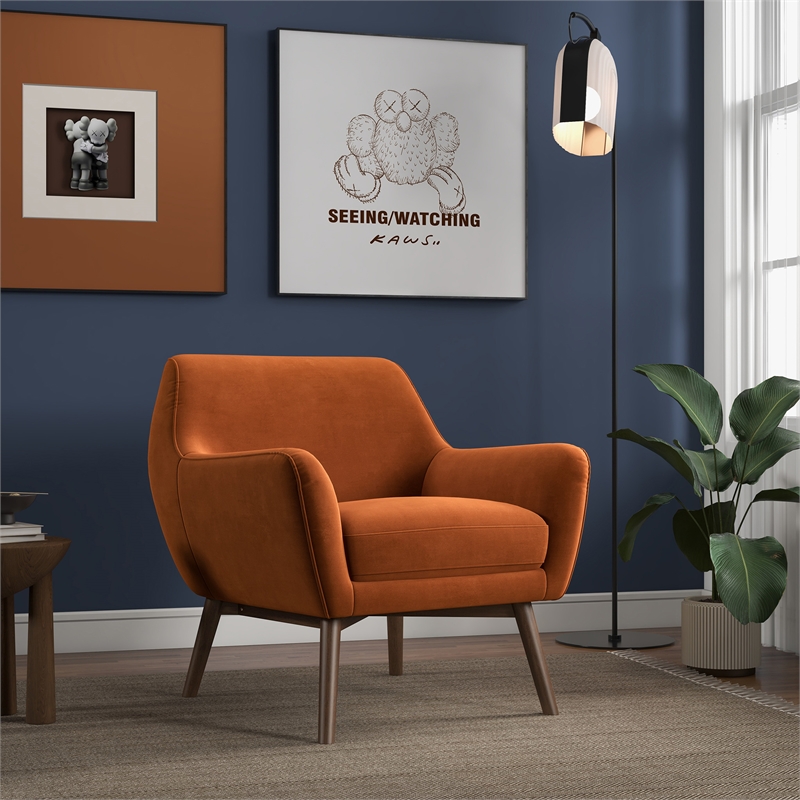 Pemberly Row Mid Century Modern Luxury Accent Velvet Armchair in Burnt Orange