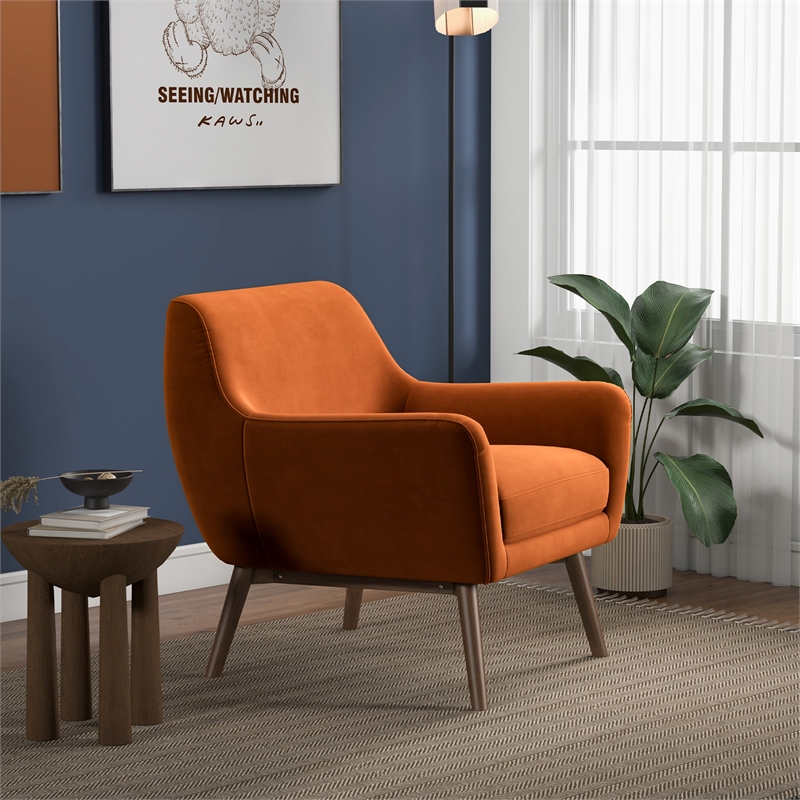 Pemberly Row Mid Century Modern Luxury Accent Velvet Armchair in Burnt Orange