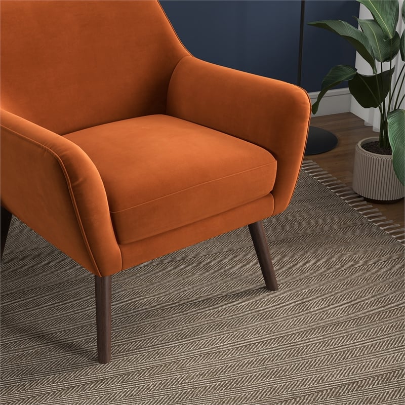 Pemberly Row Mid Century Modern Luxury Accent Velvet Armchair in Burnt Orange