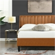 Pemberly Row Vertical Tufted Headboard Platform Bed Set Queen Caramel Tan Brown
