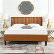 Pemberly Row Vertical Tufted Headboard Platform Bed Set Queen Caramel Tan Brown