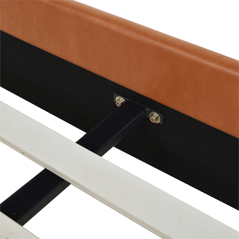Pemberly Row Vertical Tufted Headboard Platform Bed Set Queen Caramel Tan Brown