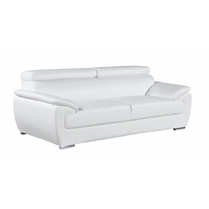 Pemberly Row 86&quot Modern Wood and Leather Sofa with Fiber Back in White