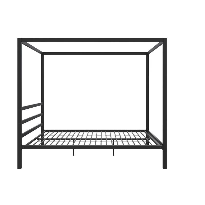 Pemberly Row Modern Metal Canopy Poster Bed in Queen in Black