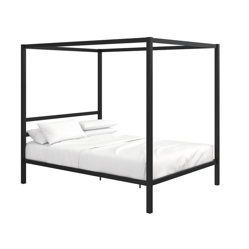 Pemberly Row Modern Metal Canopy Poster Bed in Queen in Black