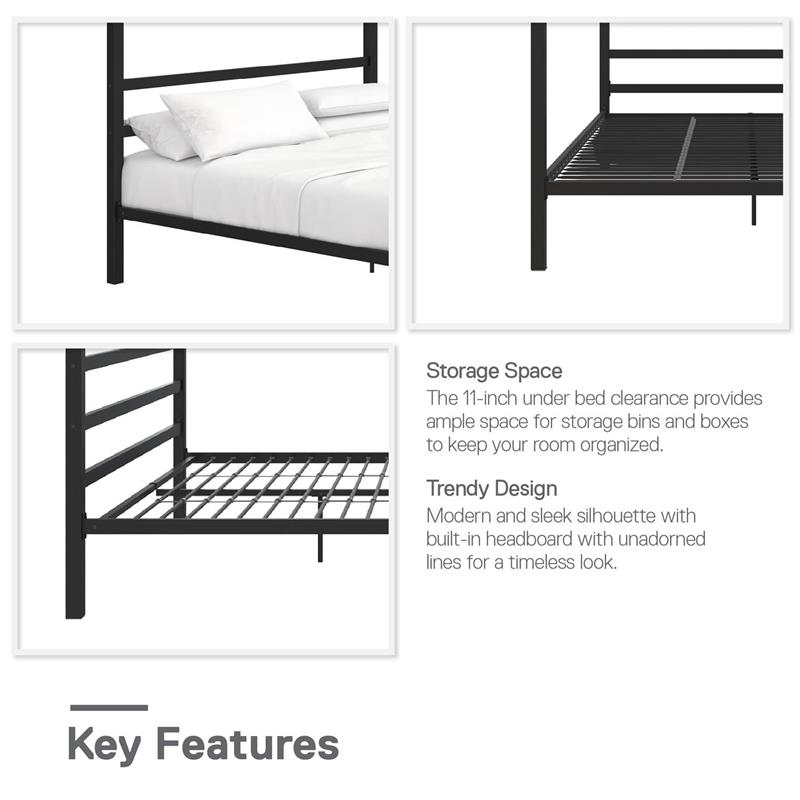 Pemberly Row Modern Metal Canopy Poster Bed in Queen in Black