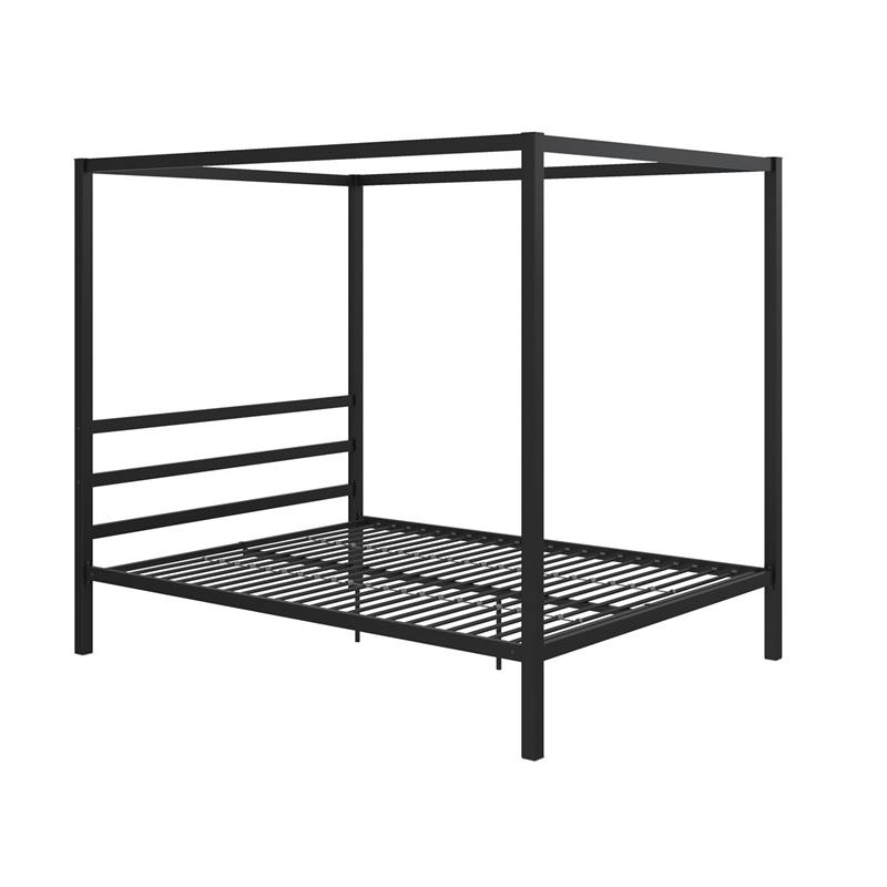 Pemberly Row Modern Metal Canopy Poster Bed in Queen in Black