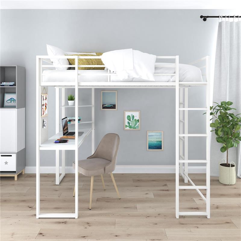 Pemberly Row Modern / Contemporary Full Size Metal Loft Bed in White