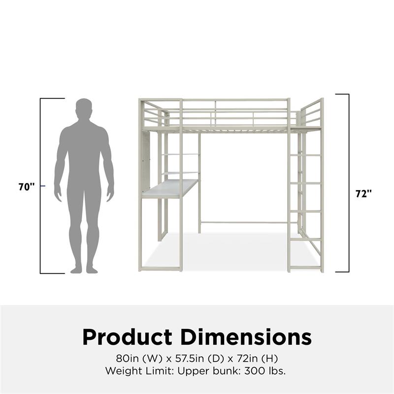 Pemberly Row Modern / Contemporary Full Size Metal Loft Bed in White